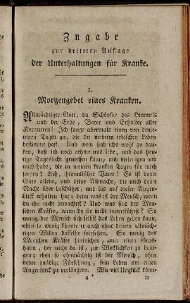 Zugabe zur dritten Auflage der Unterhaltungen für Kranke.