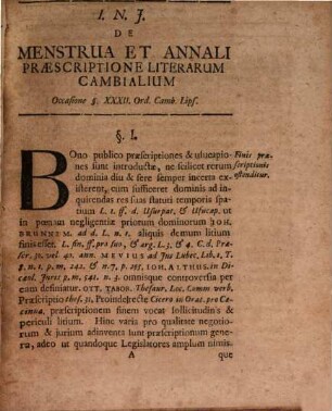 Diss. inaug. de menstrua et annali praescriptione literarum cambialium