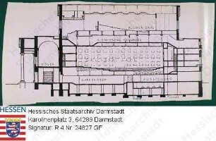 Darmstadt, Landestheater (ehemaliges) / Entwurfszeichnung zum 'Kallmorgen-Plan' des Wiederaufbaus / Querschnitt Konferenz-Geschoss
