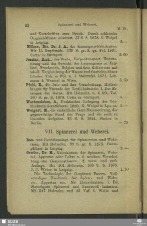 VII. Spinnerei und Weberei