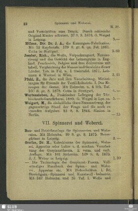 VII. Spinnerei und Weberei