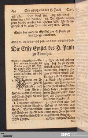 Die Erste Epistel des H. Pauli zu Timotheo.