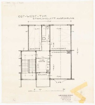 Wohnhäuser Prinzenallee/Gotenburger Straße, Berlin-Wedding: Ost-West-Typ: Stahlskelettaussteifung, Grundriss 1:50