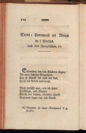 Saint-Evremond an Ninon de l'Enclos.