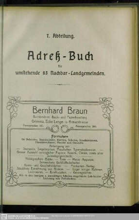 7. Abteilung. Adreß-Buch für umstehende 83 Nachbar-Landgemeinden