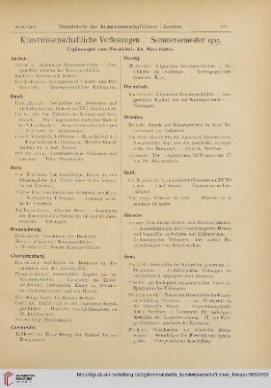 Kunstwissenschaftliche Vorlesungen. Sommersemester 1905