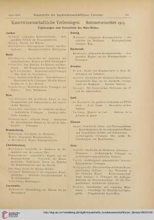 Kunstwissenschaftliche Vorlesungen. Sommersemester 1905