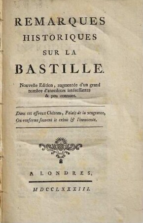 Remarques historiques sur la bastille