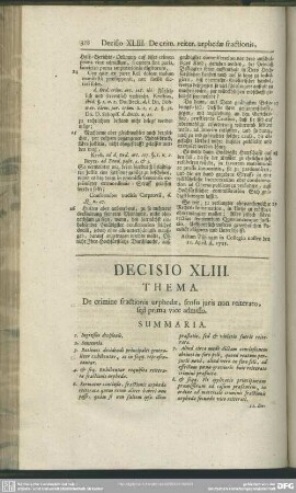 Decisio XLIII. De crimine fractionis urphedae, sensu iuris non reiterato, sed prima vice admisso