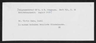 Brief von Gerhart Hauptmann an Viktor Hahn