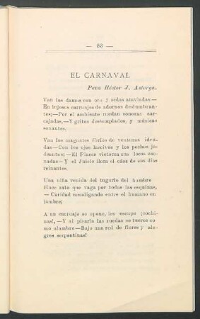 El carnaval : Para Héctor J. Astorga