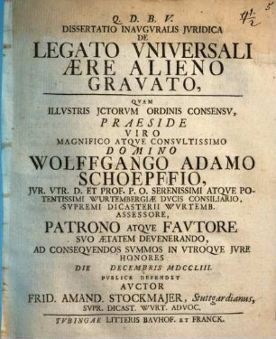 Dissertatio Inavgvralis Jvridica De Legato Vniversali Aere Alieno Gravato