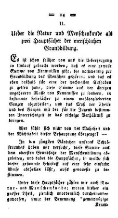 Ueber die Natur und Menschenkunde als zwei Hauptfächer der menschlichen Grundbildung