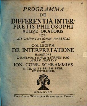 Programma de differentia interpretis, philosophi atque oratoris