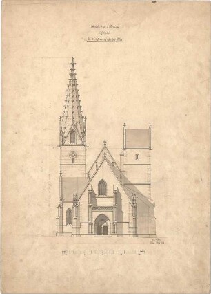 Dolmetsch, Heinrich; Göppingen; Oberhofen - Kiche - Entwurf für den Ausbau des Turms, Nordseite (Ansicht)