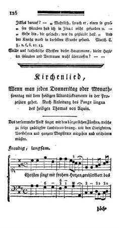Kirchenlied, Wenn man jeden Donnerstag oder Monathsonntag mit dem heiligen Altarssakramente in der Prozeßion gehet. [...]