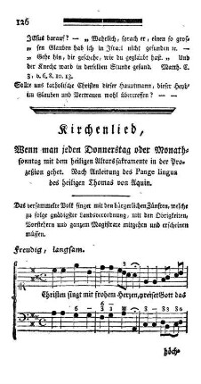 Kirchenlied, Wenn man jeden Donnerstag oder Monathsonntag mit dem heiligen Altarssakramente in der Prozeßion gehet. [...]