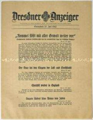 Nachrichtenblatt "Dresdner Anzeiger" u.a. zum Kriegsgeschehen in Nordafrika