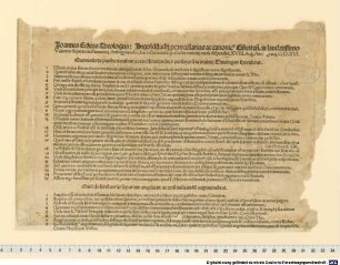Joannes Eckius Theologus: Ingolstadii p[ro]cancellarius ac canonic[us] Eistetten[sis]. in laudatissimo Wiennae superioris Pannonic[a]e Archigymnasio, has infra notatas positio[n]es exercitii causa disputabit. XVIII. Aug. Anno grati[a]e G.D.XVI. : Quomodo de productionibus ac constitutionibus personaru[m] in divinis Theologus speculetur.