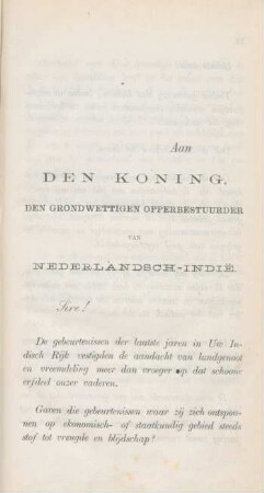 An den Koning den Grondwettingen Opperbestuurder van Nederlandsch-Indie