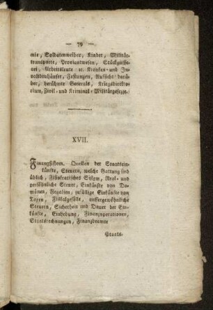 XVII. Finanzsystem. - XVIII. Dikasterien.