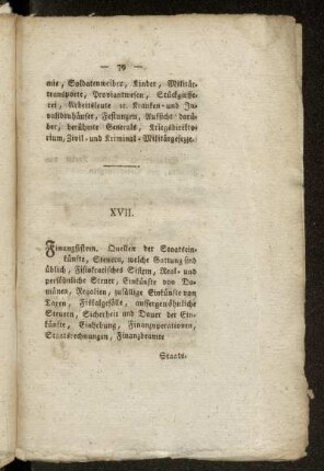 XVII. Finanzsystem. - XVIII. Dikasterien.