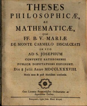 Theses Philosophicae Ac Mathematicae