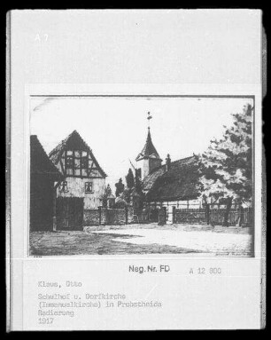 Schulhof und Dorfkirche (Immanuelkirche) in Probstheida