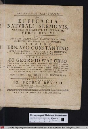 Dissertatio Inavgvralis De Efficacia Natvrali Sermonis, Generatim Spectati, Et Speciatim, Verbi Divini
