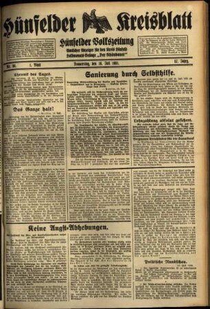 Erste Ausgabe vom Donnerstag, den 16. Juli 1931.