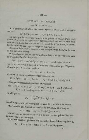 NOTES SUR LES CONIQUES