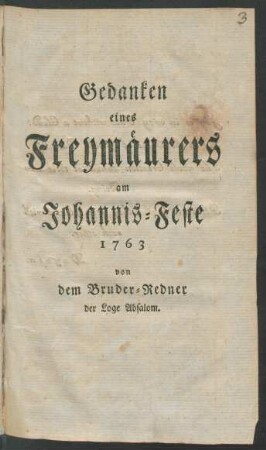 Gedanken eines Freymäurers am Johannis-Feste 1763