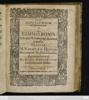Disputationum Ethicarum. II. De Summo Bono