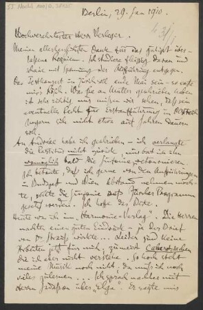 Brief an B. Schott's Söhne : 29.01.1910