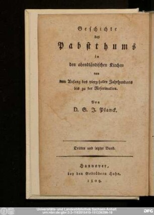 Fünfter und letzter Band = Dritter und letzter Band: ... von dem Anfang des vierzehnten Jahrhunderts bis zu der Reformation