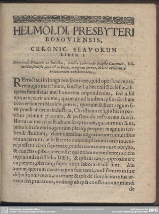 Helmoldi, Presbyteri Bosoviensis, Chronic. Slavorum Liber I.