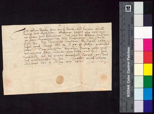 Adam Berka von Duba auf Böhmisch Leipa (Leippe) und Bürgstein (Birckstein) bestätigt Bürgermeister und Rat der Stadt Bautzen den Empfang der königlichen Jahrrente, die zu Georgi 1600 zu entrichten war.