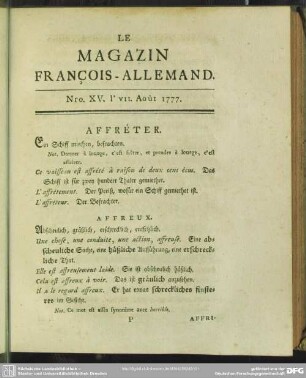 Nro. XV. l' VII. Août 1777