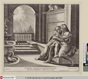 Prospiciens Abimelech per Fenestram vidit Isaac iocantem cum Rebecca Uxore sua [Isaak und Rebekka von Abimelech entdeckt]