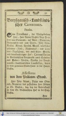 Breyßgauisch-Landständischer Consessus.