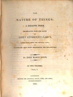 The nature of things : a didactic poem ; in two volumes. 1