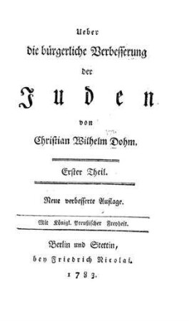 In: Ueber die bürgerliche Verbesserung der Juden ; Band 1
