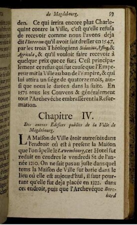 Capitre IV. Des autres Edifices publiecs de la Ville de Magdebourg.