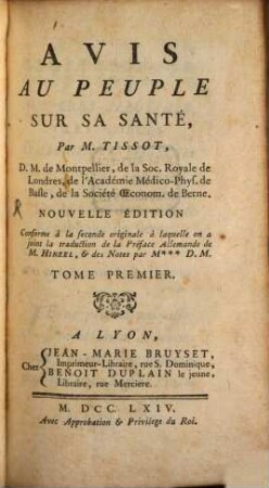 Avis au peuple sur sa santé, 1