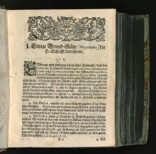 I. Einige Grund-Sätze (Hypotheses) die H. Schrifft betreffende.