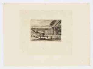 Bauernhofszene mit Hühnern und Hahn, Blatt 12 der Folge "Douze eaux-fortes et pointes sèches"