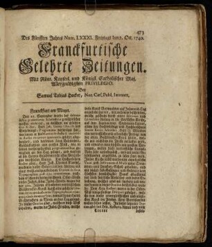 Num. LXXXI. Freytags den 7. Oct. 1740 - Num. XC. Dienstags den 8. Nov. 1740