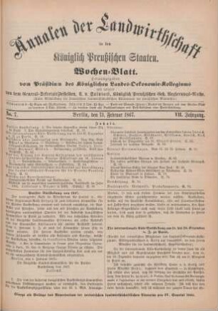 No. 7. Berlin, den 13. Februar 1867. VII. Jahrgang.