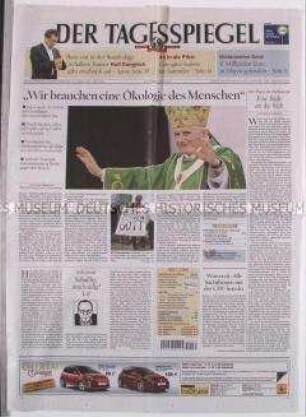 Berliner Tageszeitung "Der Tagesspiegel" u.a. zum Papstbesuch in Berlin