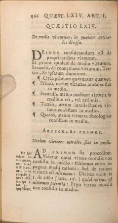 Quaestio LXIV. De medio virtutum, in quatuor articulos divisa.